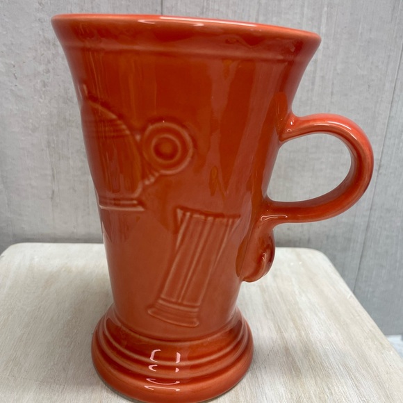 Retired Fiesta Persimmon Orange 6" Tall Pedestal Latte Mug Cup 16 oz Teapot logo - Picture 5 of 9